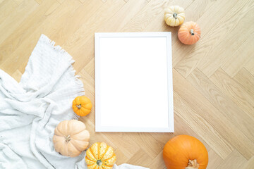 Warm and delightful autumn decor that features charming frames and pumpkins, ideal for creating...