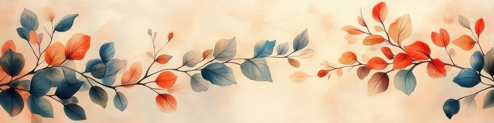 Abstract design featuring colorful leaves on a soft background.