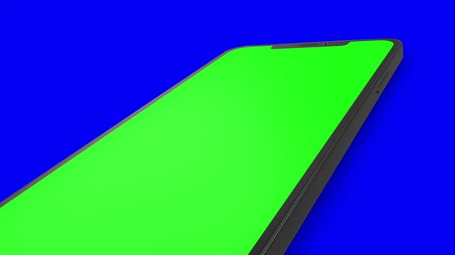 Green screen smartphone on blue background, perfect for video overlays