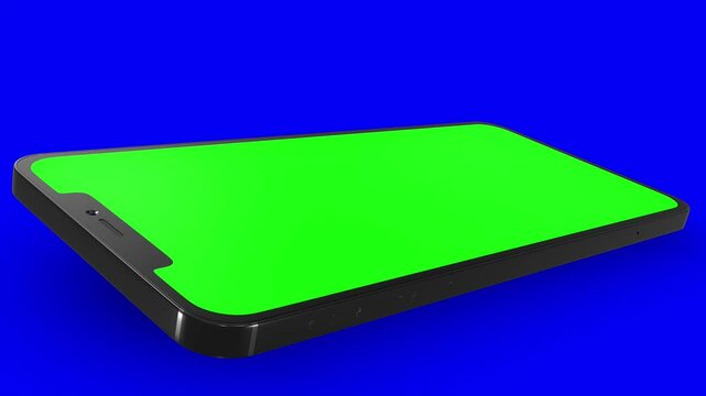 Green screen smartphone on blue background, perfect for video overlays