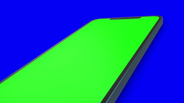 Green screen smartphone on blue background, perfect for video overlays