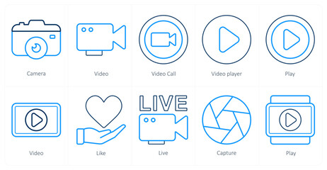 A set of 10 mix icons as camera, video, video call