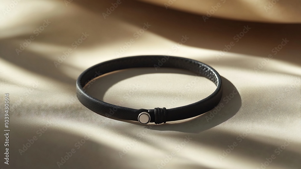 Poster minimalist black choker with a single silver charm isolated on a neutral background highlighting its