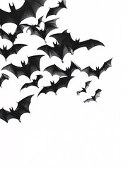 Naklejka premium The graceful flight of bats casts an enchanting silhouette on a light backdrop, ideal for eerie-themed visuals or Halloween designs.