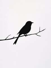 Fototapeta premium A delicate bird silhouette rests elegantly on a pristine white backdrop, highlighting its intricate wing contours and refined shape.