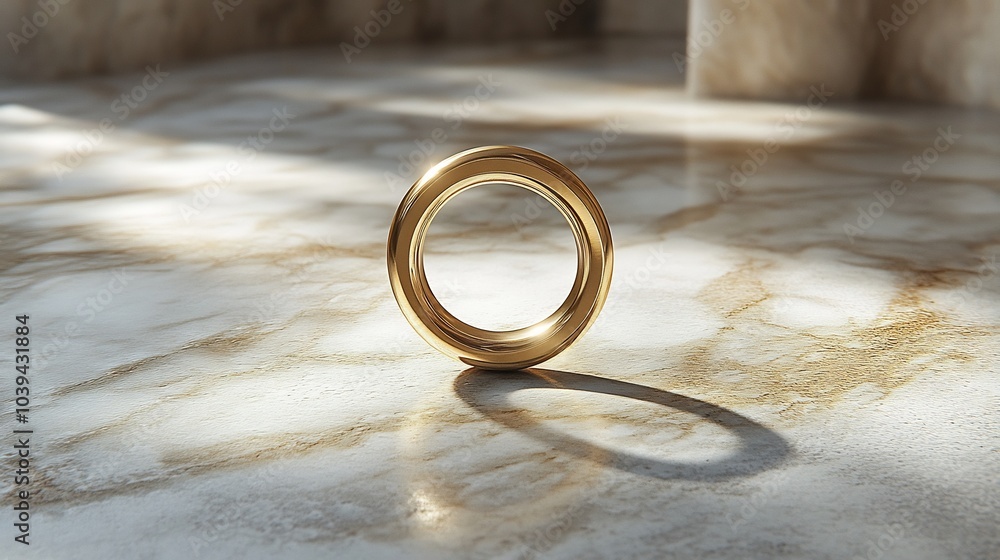 Poster minimalist gold brooch with a sleek circular design resting on a modern minimalistic surface highlig