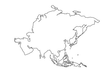 Fototapeta premium Asia map Outline, Linear Doodle Drawing. for website layouts,background,education, precise,customizable,Travel worldwide,map silhouette backdrop,earth geography, political,reports.