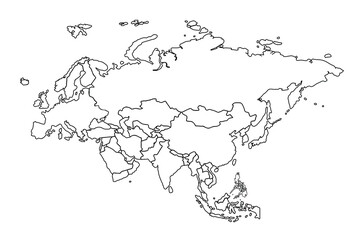 Asia map Outline, Linear Doodle Drawing. for website layouts,background,education, precise,customizable,Travel worldwide,map silhouette backdrop,earth geography, political,reports.