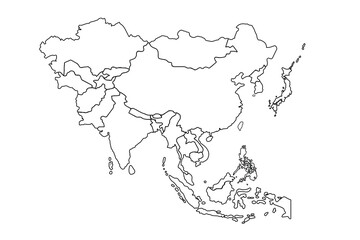 Obraz premium Asia map Outline, Linear Doodle Drawing. for website layouts,background,education, precise,customizable,Travel worldwide,map silhouette backdrop,earth geography, political,reports.