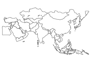Asia map Outline, Linear Doodle Drawing. for website layouts,background,education, precise,customizable,Travel worldwide,map silhouette backdrop,earth geography, political,reports.