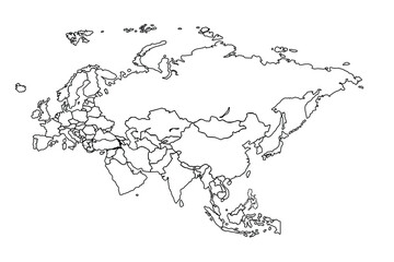 Asia map Outline, Linear Doodle Drawing. for website layouts,background,education, precise,customizable,Travel worldwide,map silhouette backdrop,earth geography, political,reports.
