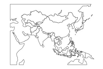 Asia map Outline, Linear Doodle Drawing. for website layouts,background,education, precise,customizable,Travel worldwide,map silhouette backdrop,earth geography, political,reports.