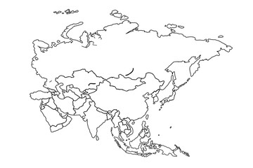 Asia map Outline, Linear Doodle Drawing. for website layouts,background,education, precise,customizable,Travel worldwide,map silhouette backdrop,earth geography, political,reports.