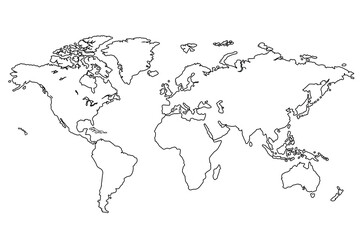 World map Outline, Linear Doodle Drawing. for website layouts,background,education, precise,customizable,Travel worldwide,map silhouette backdrop,earth geography, political,reports.