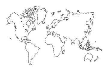 World map Outline, Linear Doodle Drawing. for website layouts,background,education, precise,customizable,Travel worldwide,map silhouette backdrop,earth geography, political,reports.