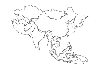 Asia map Outline, Linear Doodle Drawing. for website layouts,background,education, precise,customizable,Travel worldwide,map silhouette backdrop,earth geography, political,reports.