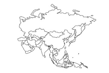 Asia map Outline, Linear Doodle Drawing. for website layouts,background,education, precise,customizable,Travel worldwide,map silhouette backdrop,earth geography, political,reports.