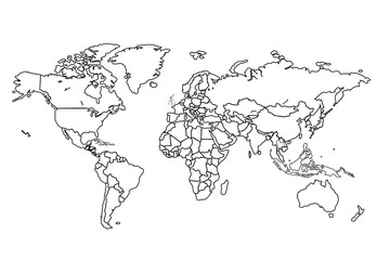 World map Outline, Linear Doodle Drawing. for website layouts,background,education, precise,customizable,Travel worldwide,map silhouette backdrop,earth geography, political,reports.