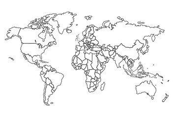 World map Outline, Linear Doodle Drawing. for website layouts,background,education, precise,customizable,Travel worldwide,map silhouette backdrop,earth geography, political,reports.