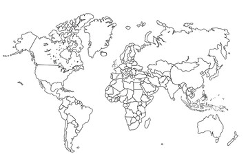 World map Outline, Linear Doodle Drawing. for website layouts,background,education, precise,customizable,Travel worldwide,map silhouette backdrop,earth geography, political,reports.