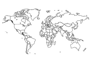 World map Outline, Linear Doodle Drawing. for website layouts,background,education, precise,customizable,Travel worldwide,map silhouette backdrop,earth geography, political,reports.