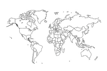 World map Outline, Linear Doodle Drawing. for website layouts,background,education, precise,customizable,Travel worldwide,map silhouette backdrop,earth geography, political,reports.