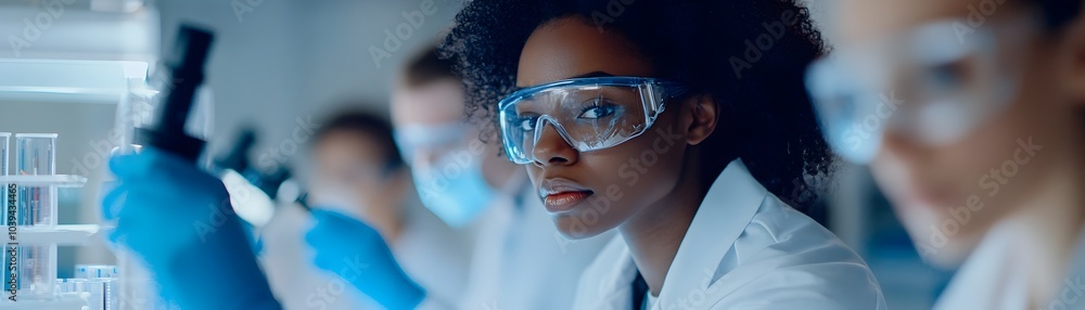 Poster inclusive innovation diverse scientists collaborating in a high tech laboratory