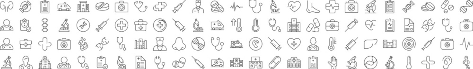 Hospital Icon Collection. Contains Icons of Organs, Doctor, Pills, Syringe, Clinic that Can Be Used for Design of Cards, Posts, Apps, Web Sites