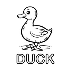 Cute outline drawing of a duck on a white background. vector illustration for a coloring book.