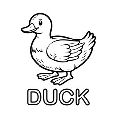 Cute outline drawing of a duck on a white background. vector illustration for a coloring book.
