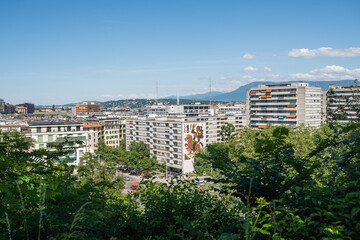 Genève depuis le bois de la Bâtie, quartier de la Jonction