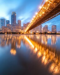 Fototapeta premium City Skyline at Night with Reflection in Water