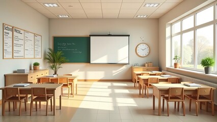 Fototapeta premium Empty wood table with blur class for background