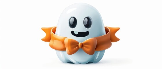 Obraz premium Playful ghost character with orange bow tie a fun and whimsical representation for halloween celebrations and festive decorations