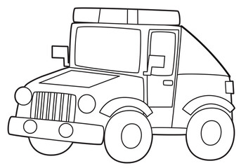 Fototapeta premium Coloring page off road police car vehicle coloring page isolated illustration for kids