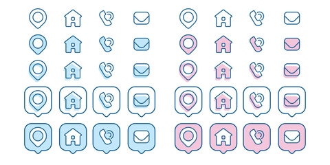 Minimalist cute contact icon set, Rounded colored contact icon set, 