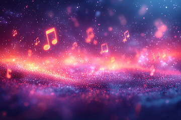 Vibrant abstract background with floating musical notes creating a dreamlike atmosphere of sound and color