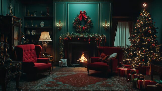 christmas aesthetic images with dark interior design