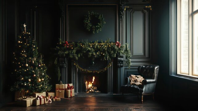 christmas aesthetic images with dark interior design