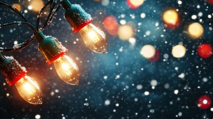 Obraz premium Joyful Evening Lights in a Snowy Background