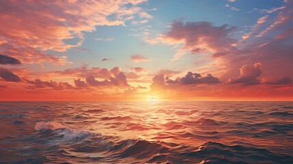 Fototapeta premium The sky turning shades of orange and pink as the sun sets over the sea