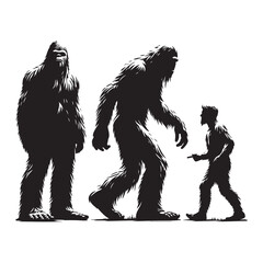 Fototapeta premium Set of sasquatch silhouettes isolated on a white background, Vector illustration.