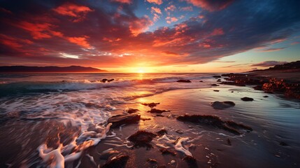 Obraz premium The last rays of the sun illuminating the sea and sky in vibrant colors