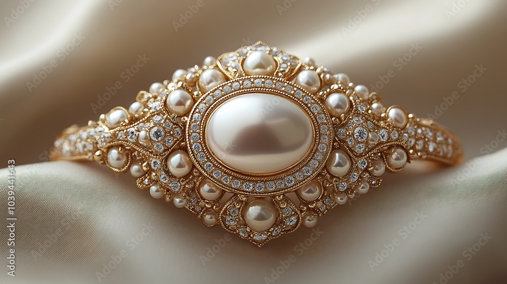 Poster pearlencrusted brooch with a classic oval shape isolated on a neutral minimalistic background emphas