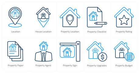 Fototapeta premium A set of 10 Real Estate icons as location, house location, property location