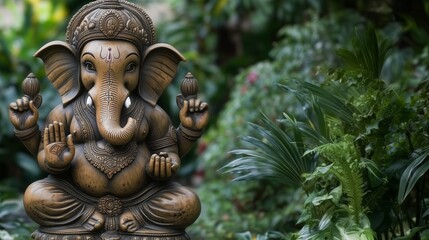 Fototapeta premium Divine Lord Ganesha in Meditative Posture with Symbolic Attributes