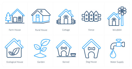 A set of 10 Real Estate icons as farm house, rural house, cottage