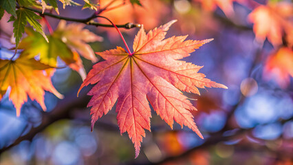 Close-up of a vibrant red maple leaf in autumn