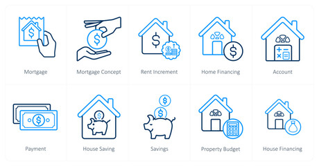 A set of 10 Real Estate icons as mortgage, mortgage concept, rent increment