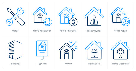 A set of 10 Real Estate icons as repair, home renovation, home financing